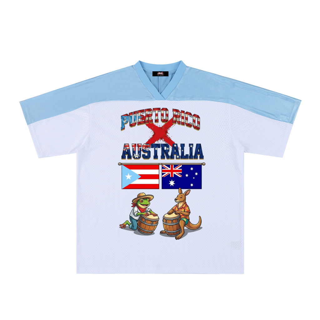 Music & Love Are Universal – Puerto Rico x Australia Tribute Oversized Mesh V-Neck Soccer Jersey