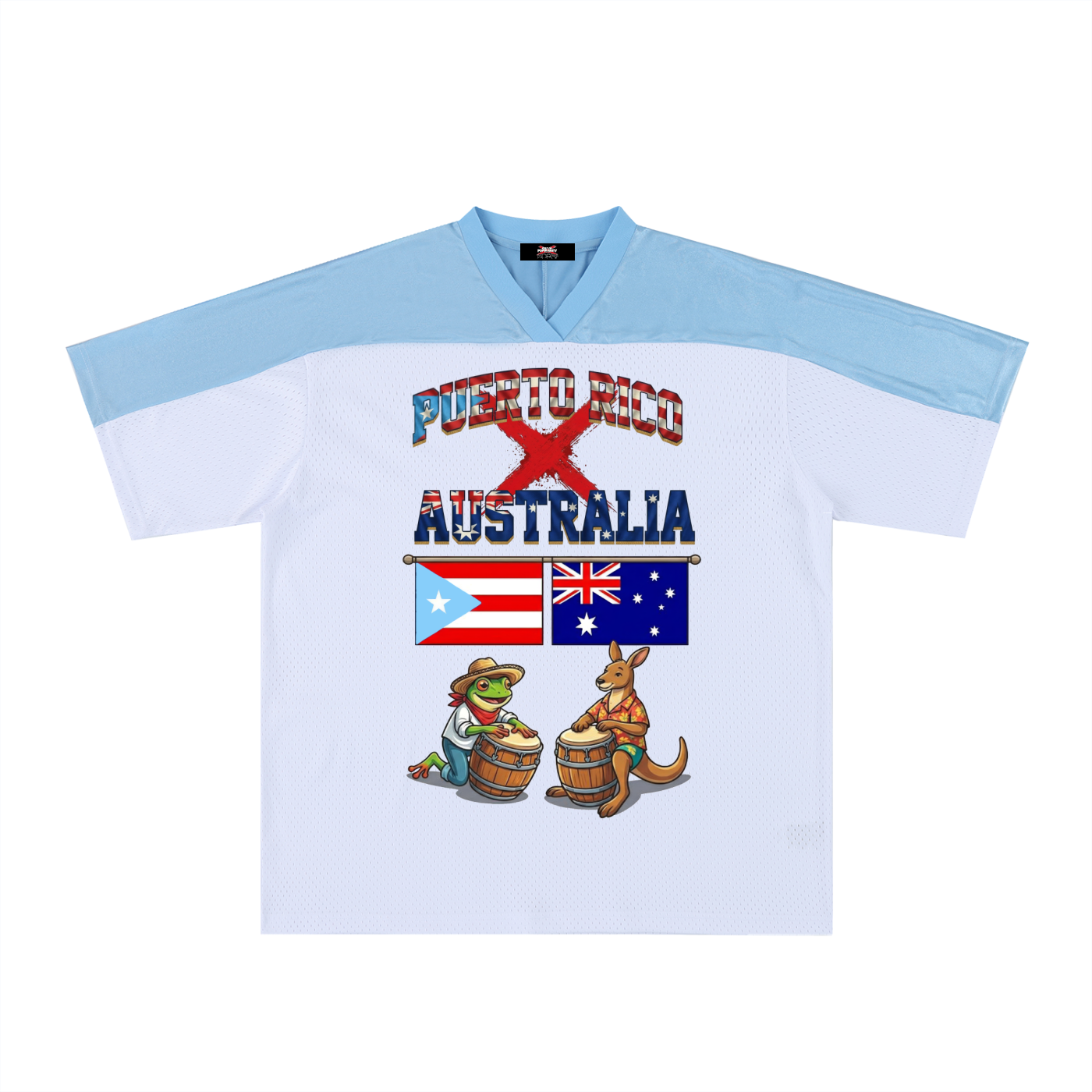 Music & Love Are Universal – Puerto Rico x Australia Tribute Oversized Mesh V-Neck Soccer Jersey