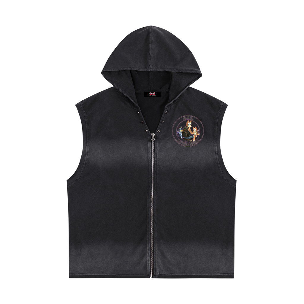 Bad to the Bone Chilli Vintage Washed Zip-Up Hooded Tank Top
