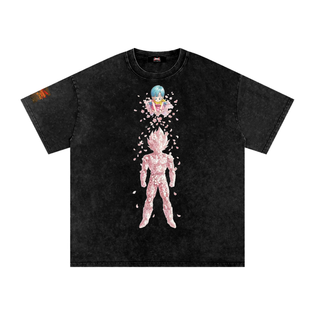 Blossoms of Royal Resolve: Vegetas Pride  Mens Snow Washed Oversized Cotton T-Shirt