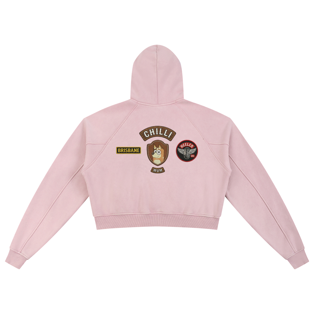 Bad to the Bone Chilli Snow Washed Cropped Hoodie