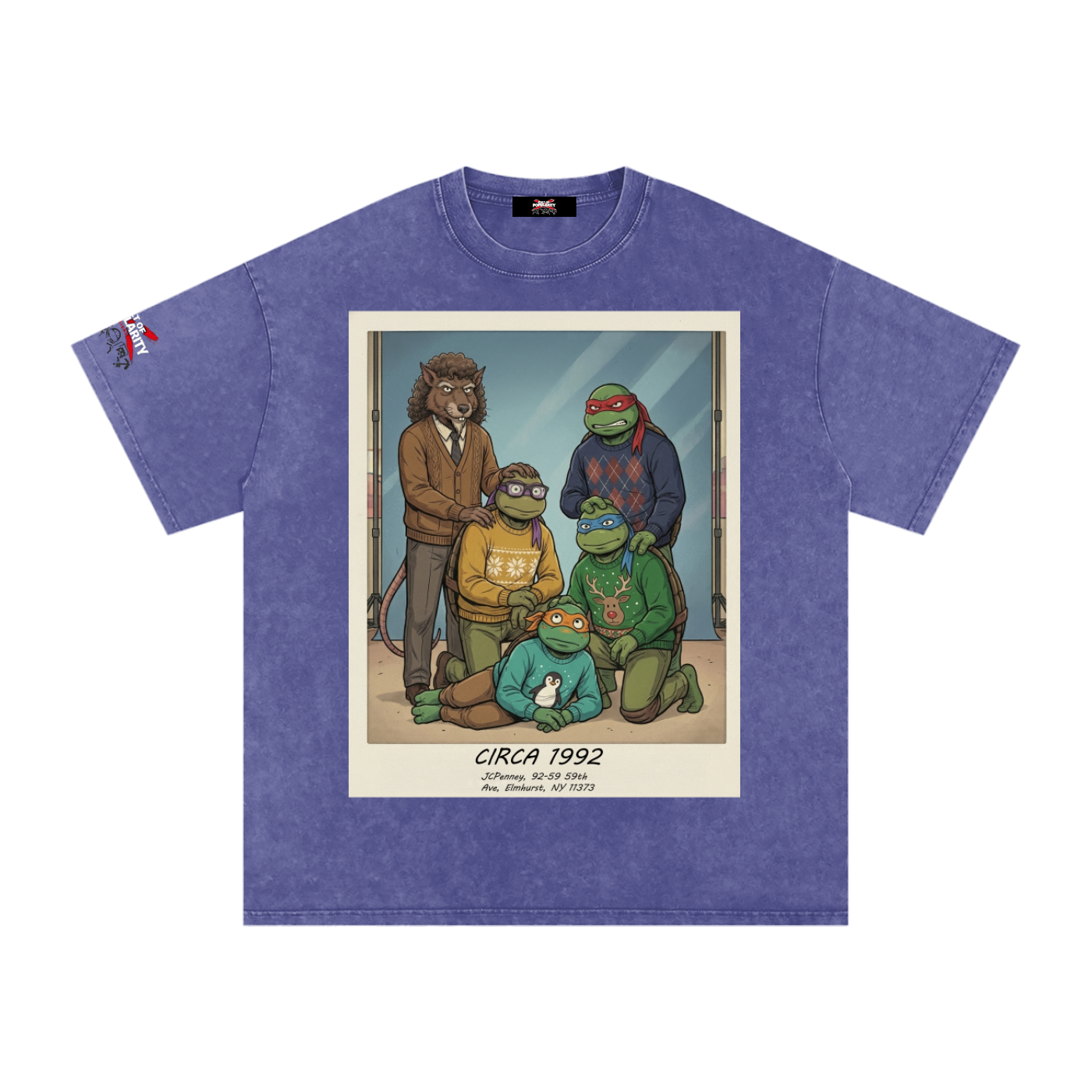 Turtle Family Portrait Tee  Snow Washed Oversized Cotton T-Shirt