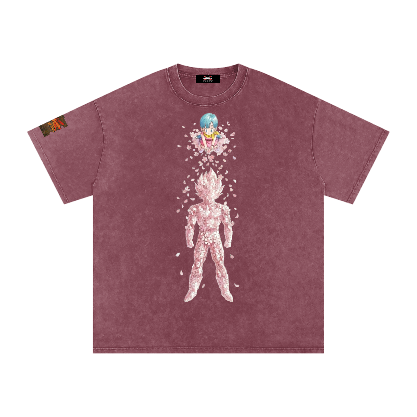 Blossoms of Royal Resolve: Vegetas Pride  Mens Snow Washed Oversized Cotton T-Shirt