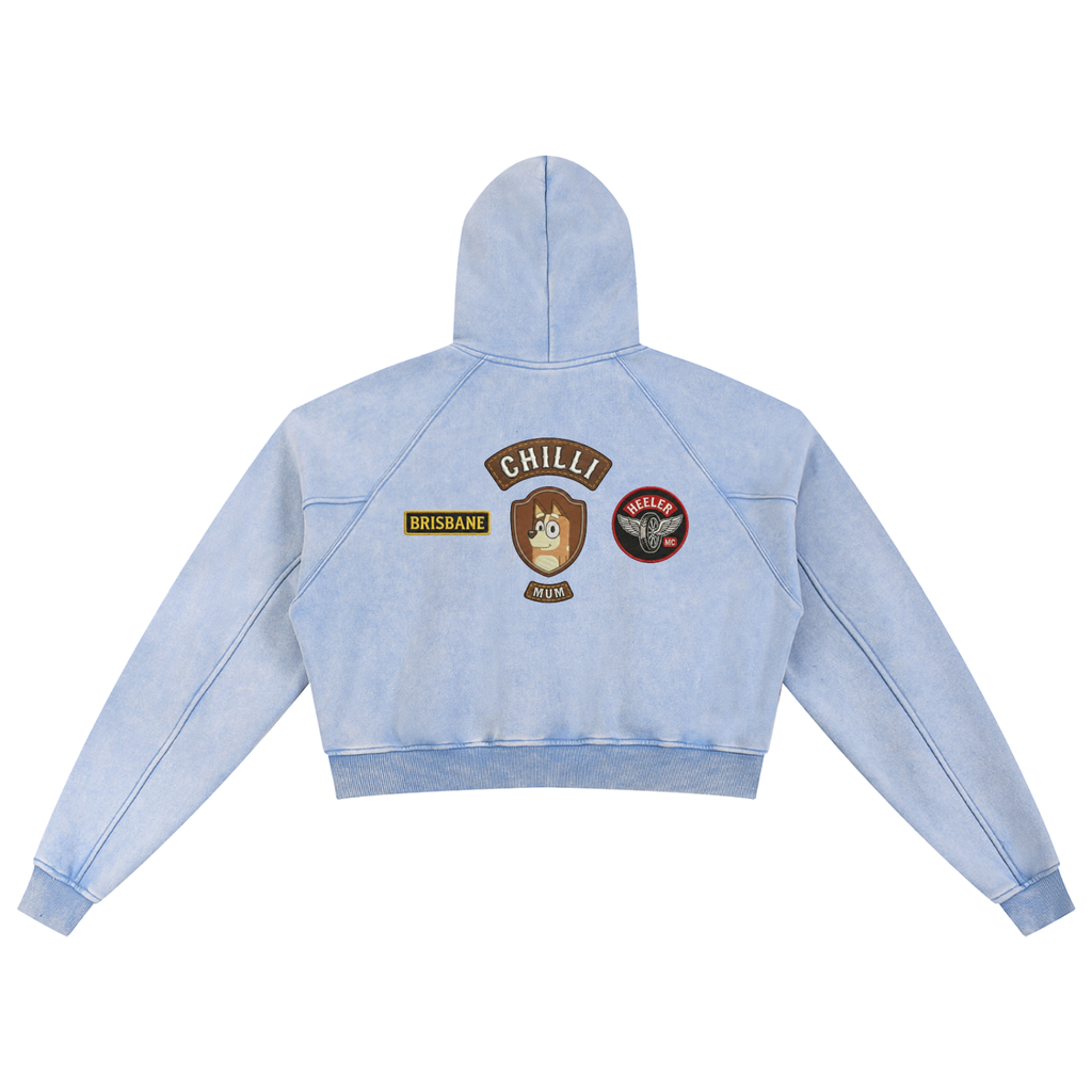 Bad to the Bone Chilli Snow Washed Cropped Hoodie