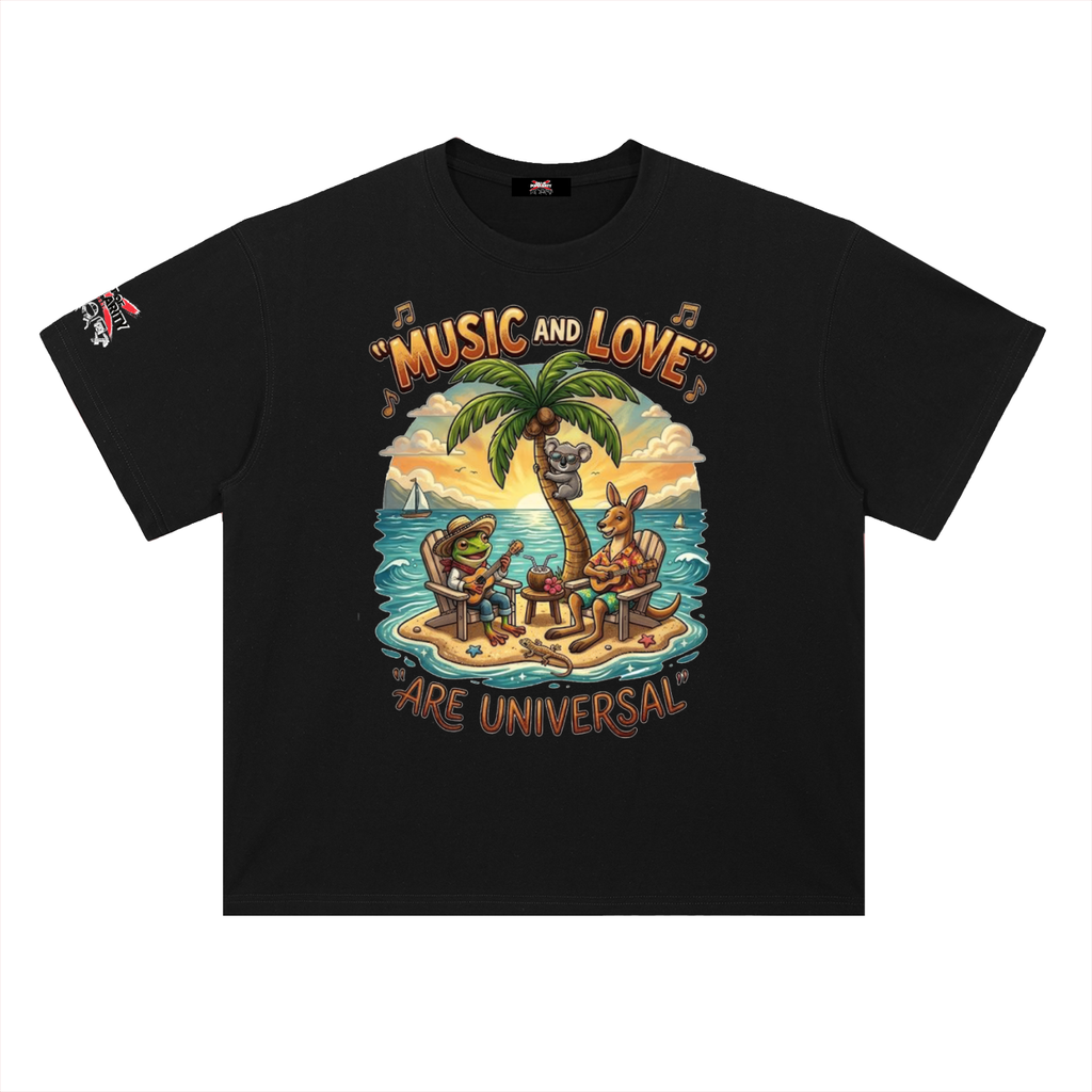 PREORDER: Music & Love Are Universal – Puerto Rico x Australia Tribute Tee (Heavyweight Drop Shoulder Cotton T-Shirt)