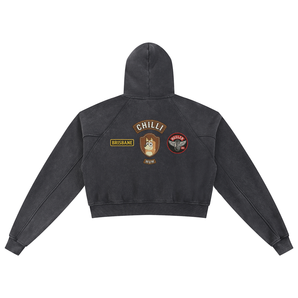 Bad to the Bone Chilli Snow Washed Cropped Hoodie