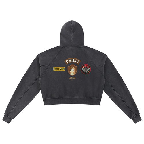 Bad to the Bone Chilli Snow Washed Cropped Hoodie