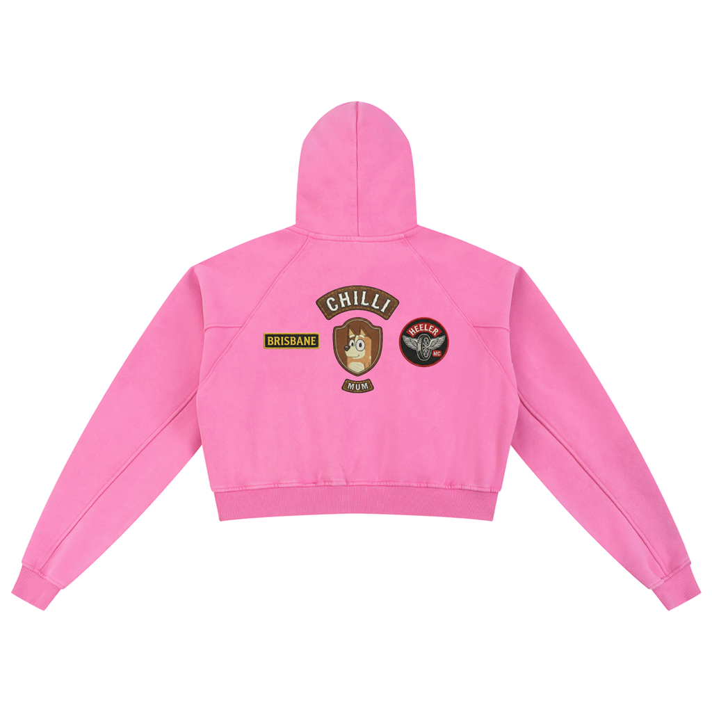 Bad to the Bone Chilli Snow Washed Cropped Hoodie