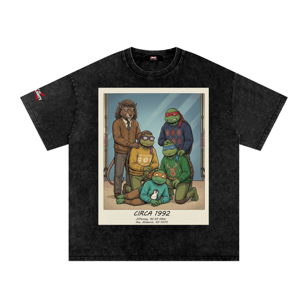 Turtle Family Portrait Tee  Snow Washed Oversized Cotton T-Shirt