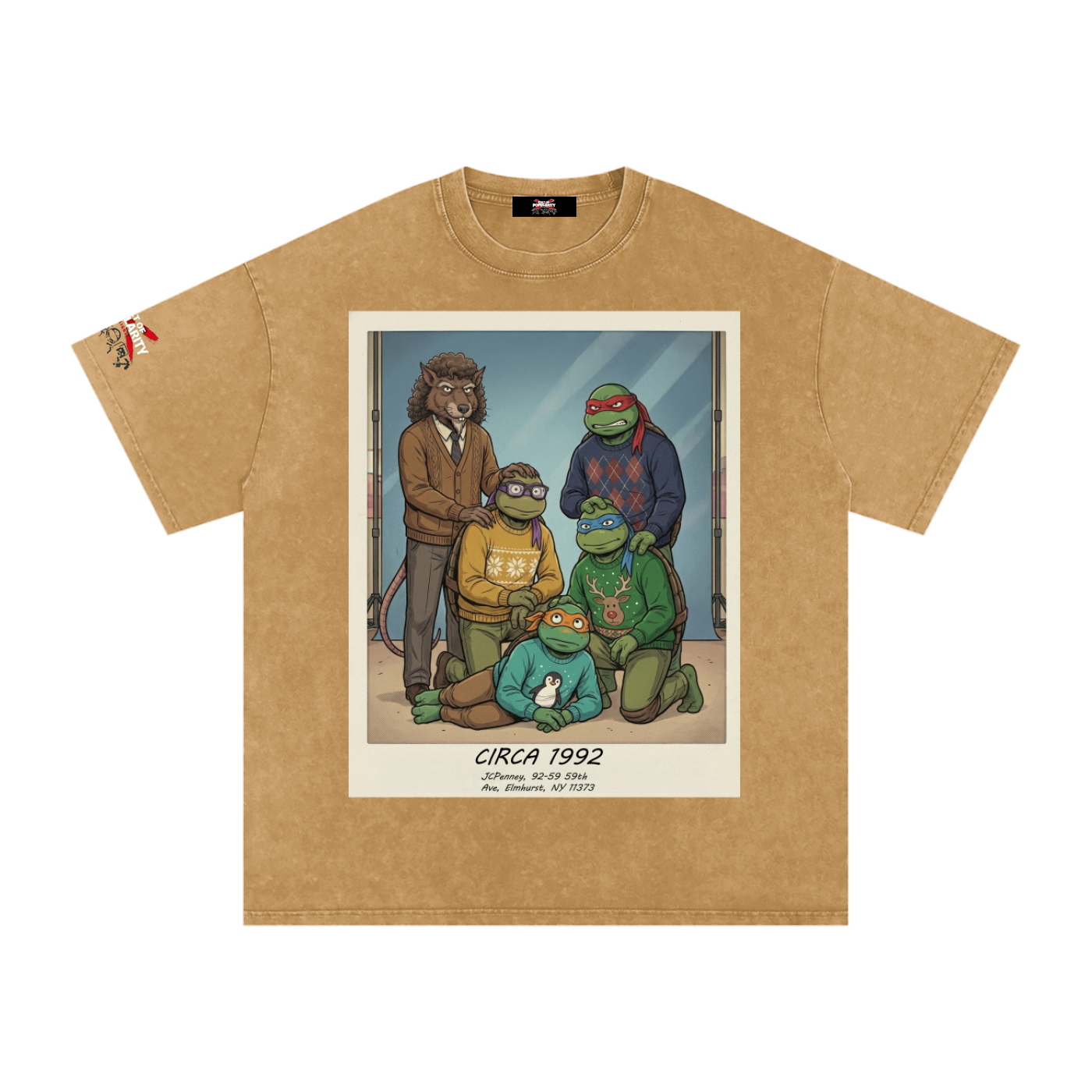 Turtle Family Portrait Tee  Snow Washed Oversized Cotton T-Shirt